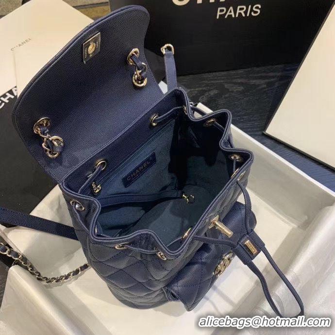 Unique Style Chanel backpack Grained Calfskin & Gold-Tone Metal AS1371 Navy