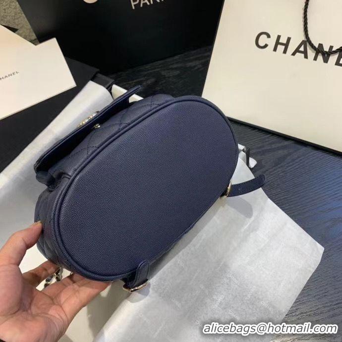 Unique Style Chanel backpack Grained Calfskin & Gold-Tone Metal AS1371 Navy