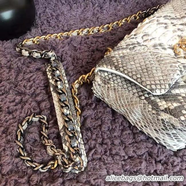 Luxury Cheap CHANEL 19 Flap Bag Original Snake skin flap bag AS1160 grey