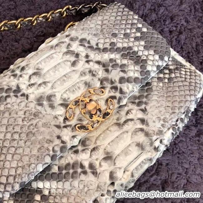 Luxury Cheap CHANEL 19 Flap Bag Original Snake skin flap bag AS1160 grey