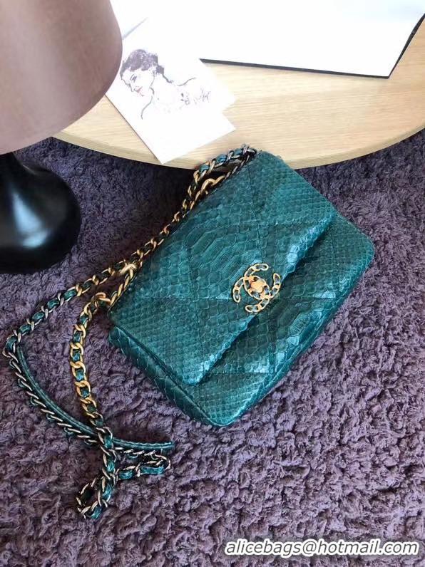 Luxury CHANEL 19 Flap Bag Original Snake skin flap bag AS1160 green