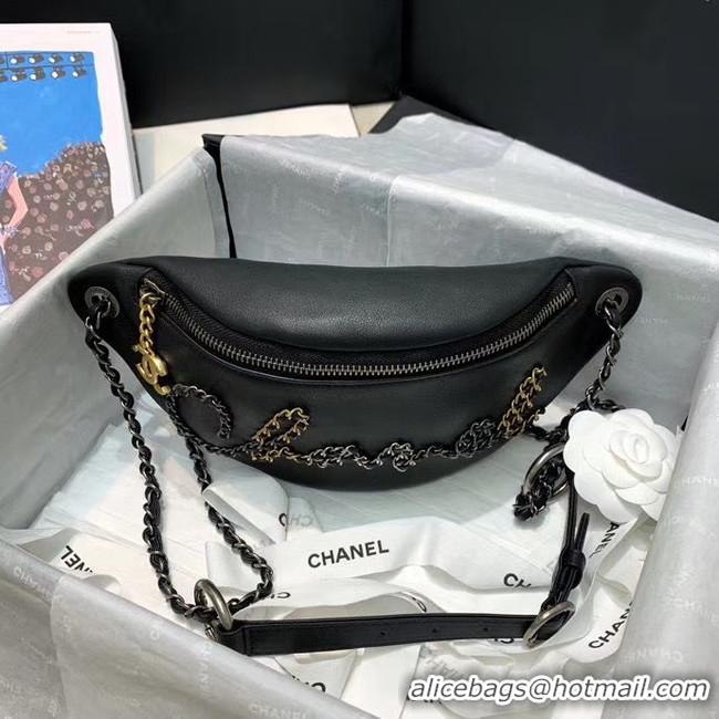 Discount Chanel 19 Bodypack Sheepskin Leather AS1783 black