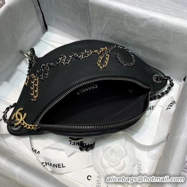 Discount Chanel 19 Bodypack Sheepskin Leather AS1783 black