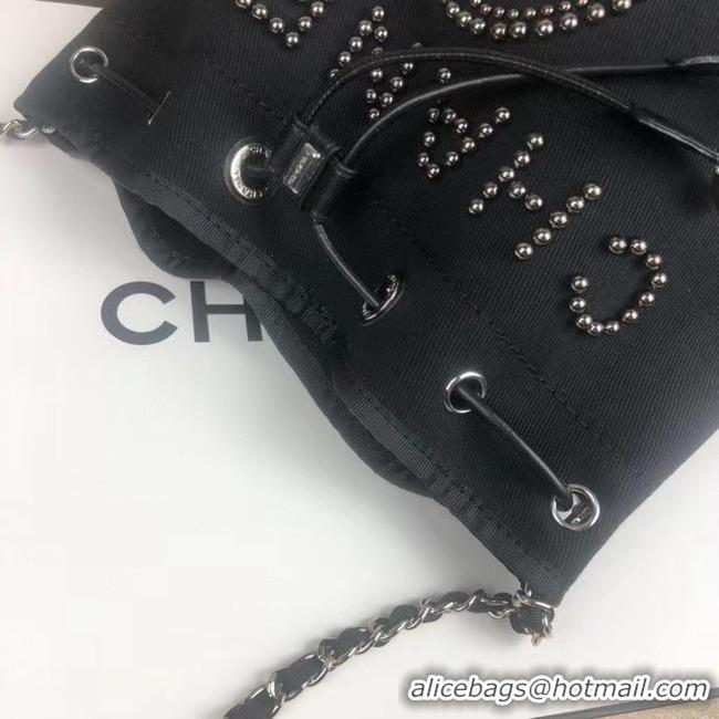 Best Price CHANEL Tweed Calfskin drawstring bag & silver-Tone Metal A66942 black