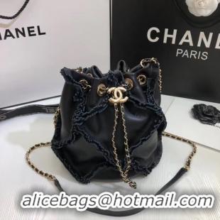 New Fashion CHANEL Calfskin small drawstring bag & gold-Tone Metal AS1613 black