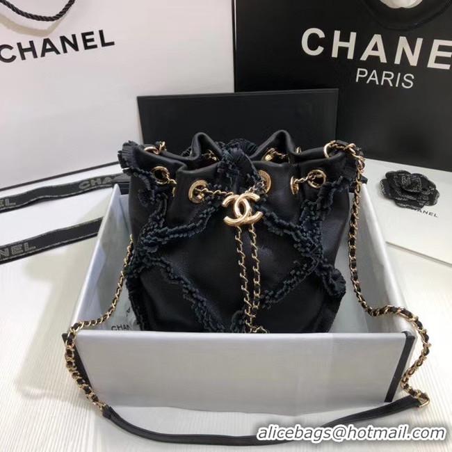 New Fashion CHANEL Calfskin small drawstring bag & gold-Tone Metal AS1613 black