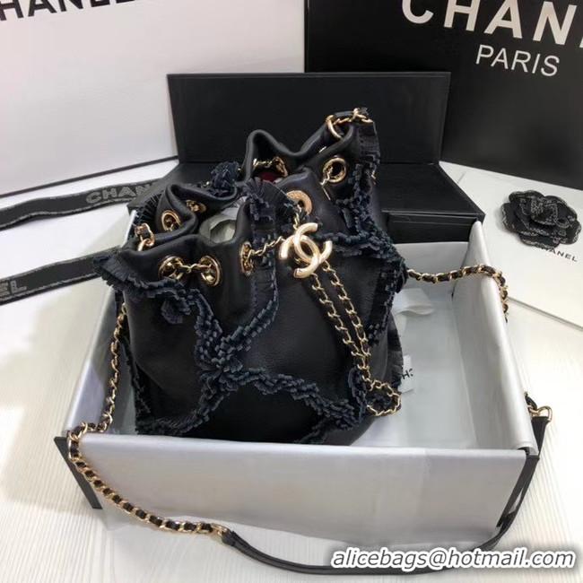 New Fashion CHANEL Calfskin small drawstring bag & gold-Tone Metal AS1613 black