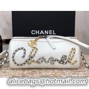 Best Quality Chanel Original Sheepskin Leather Bowling Bag AS1779 white