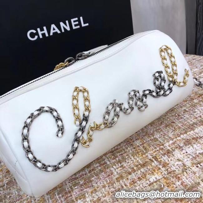 Best Quality Chanel Original Sheepskin Leather Bowling Bag AS1779 white