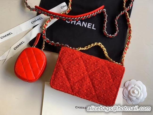 Cute CHANEL 19 Flap Bag WOC 33817 red