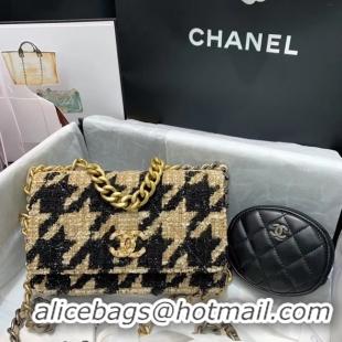 Best Grade CHANEL 19 Flap Bag WOC 33817 apricot&Black