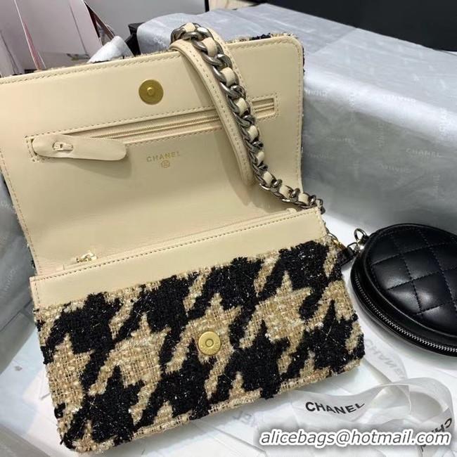 Best Grade CHANEL 19 Flap Bag WOC 33817 apricot&Black