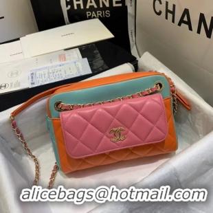 Top Design CHANEL Small camera bag lambskin & Gold-Tone Metal AS1367 Pink&orange&green