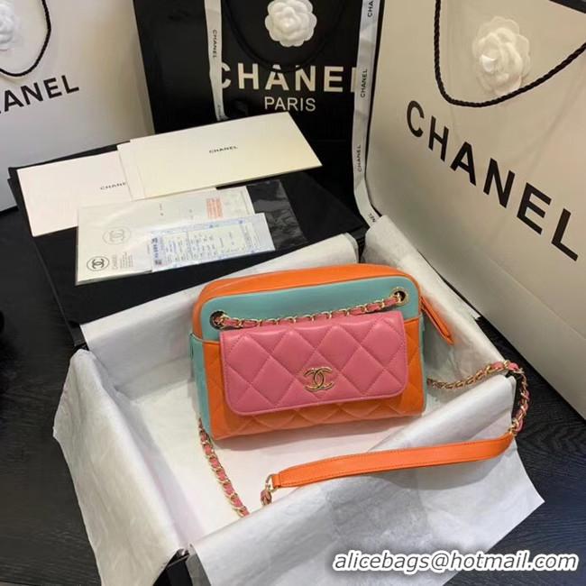 Top Design CHANEL Small camera bag lambskin & Gold-Tone Metal AS1367 Pink&orange&green