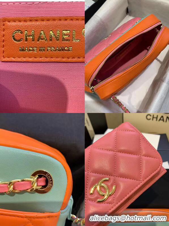 Top Design CHANEL Small camera bag lambskin & Gold-Tone Metal AS1367 Pink&orange&green