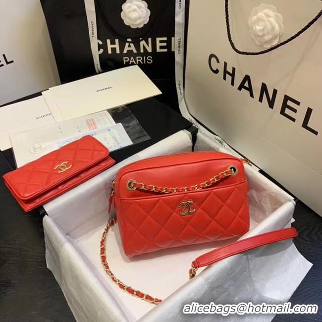 Best Price CHANEL Small camera bag lambskin & Gold-Tone Metal AS1367 red