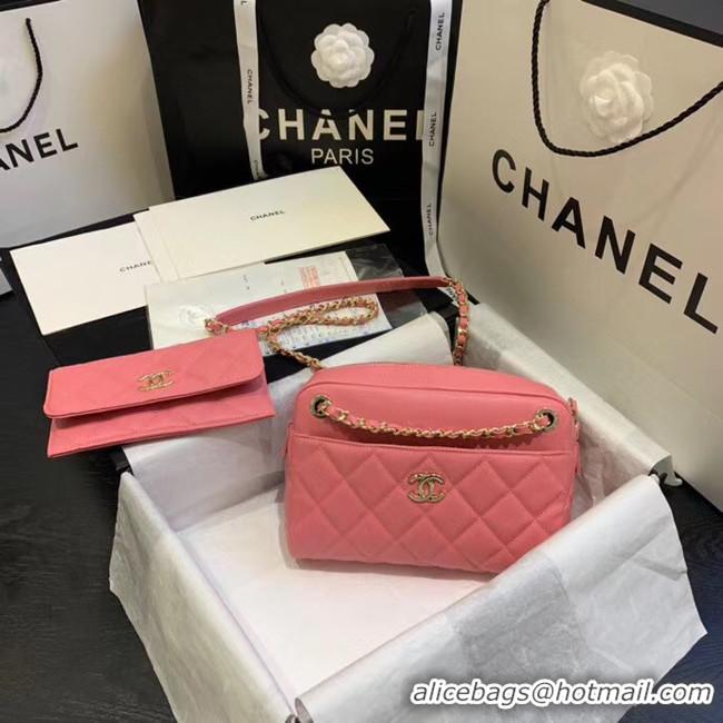 Luxurious CHANEL Small camera bag Grained Calfskin & Gold-Tone Metal AS1367 pink