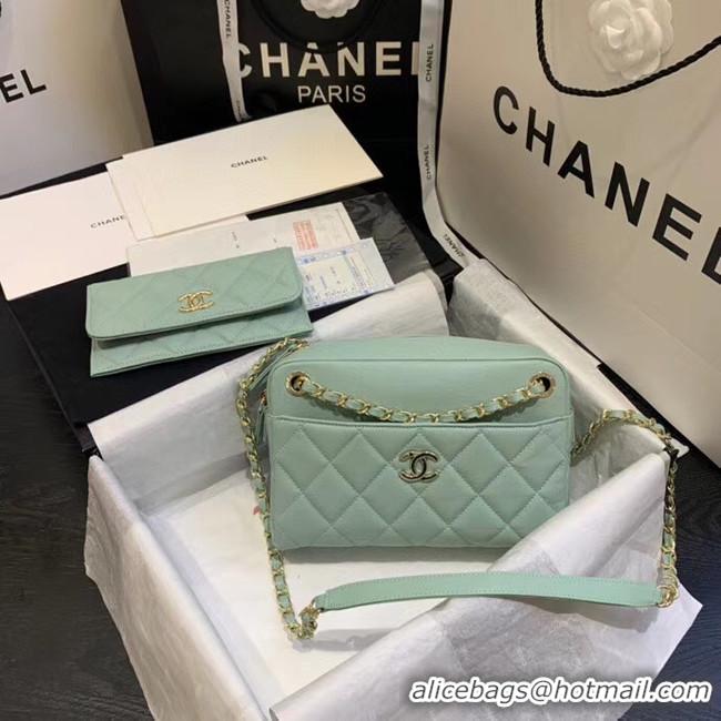 Unique Style CHANEL Small camera bag Grained Calfskin & Gold-Tone Metal AS1367 green