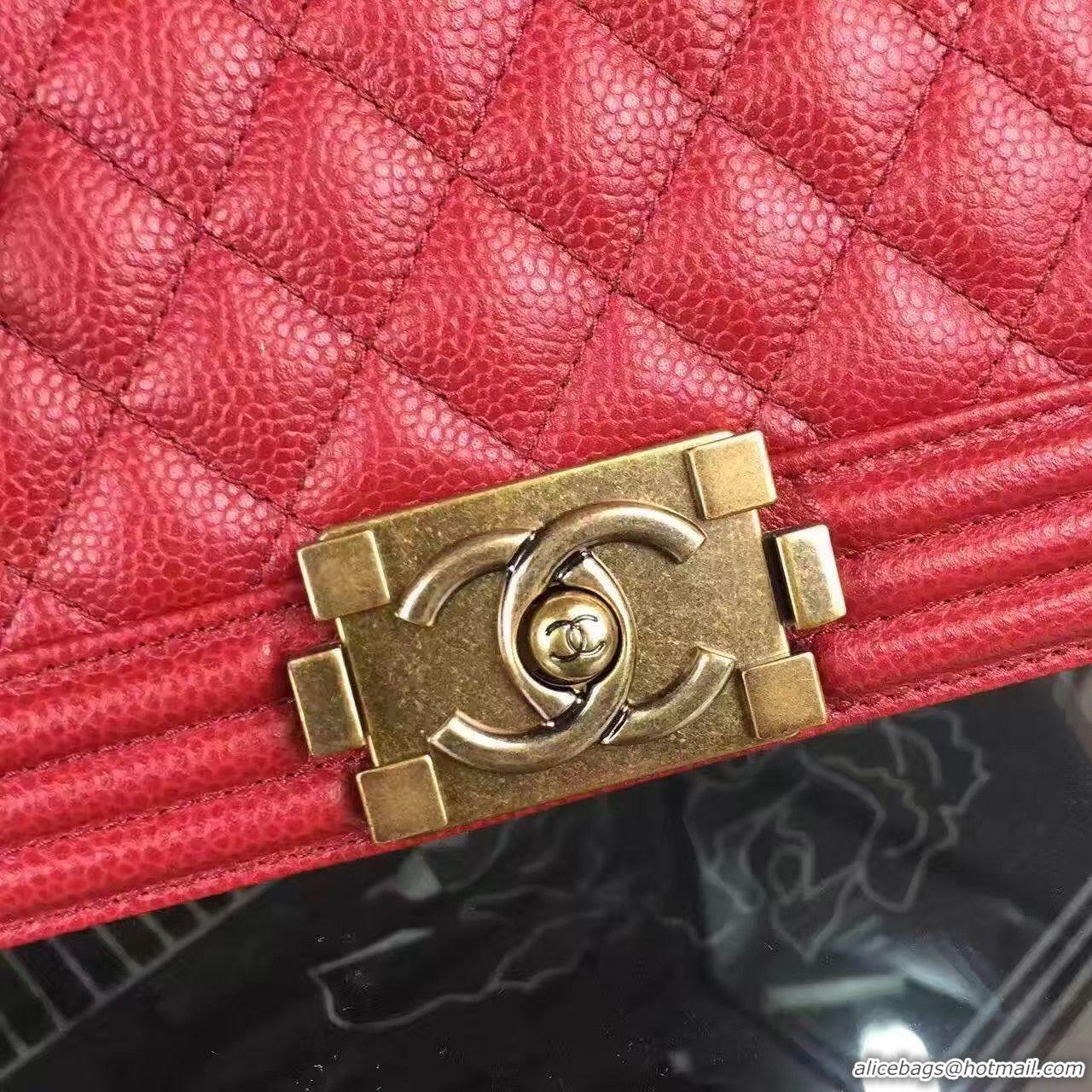 Classic Specials Chanel Le Boy Flap Shoulder Bag Original Cavier Leather A67085 Red Gold Buckle