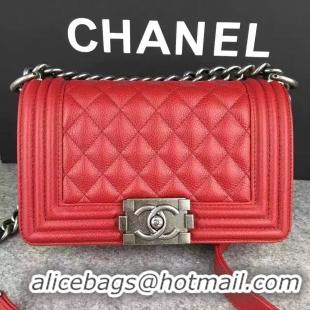 Good Quality Chanel Le Boy Flap Shoulder Bag Original Cavier Leather A67085 Red Silver Buckle