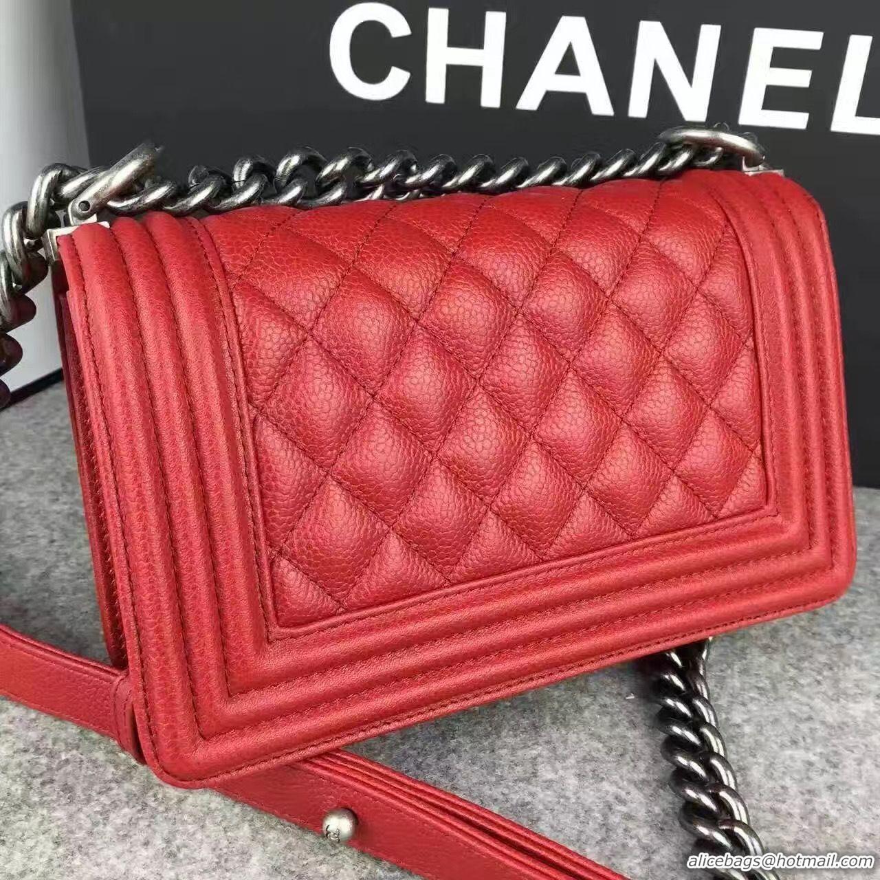 Good Quality Chanel Le Boy Flap Shoulder Bag Original Cavier Leather A67085 Red Silver Buckle