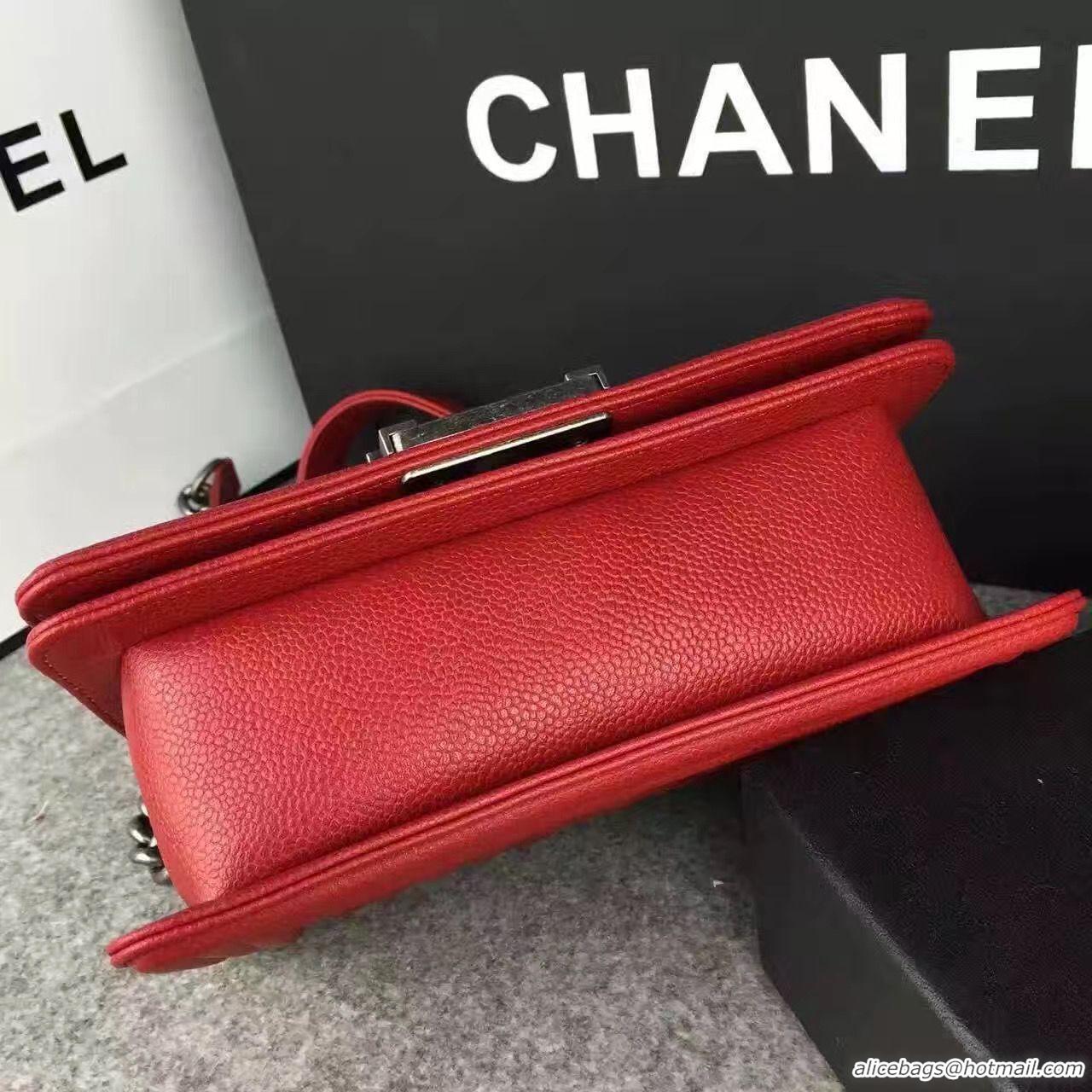 Good Quality Chanel Le Boy Flap Shoulder Bag Original Cavier Leather A67085 Red Silver Buckle