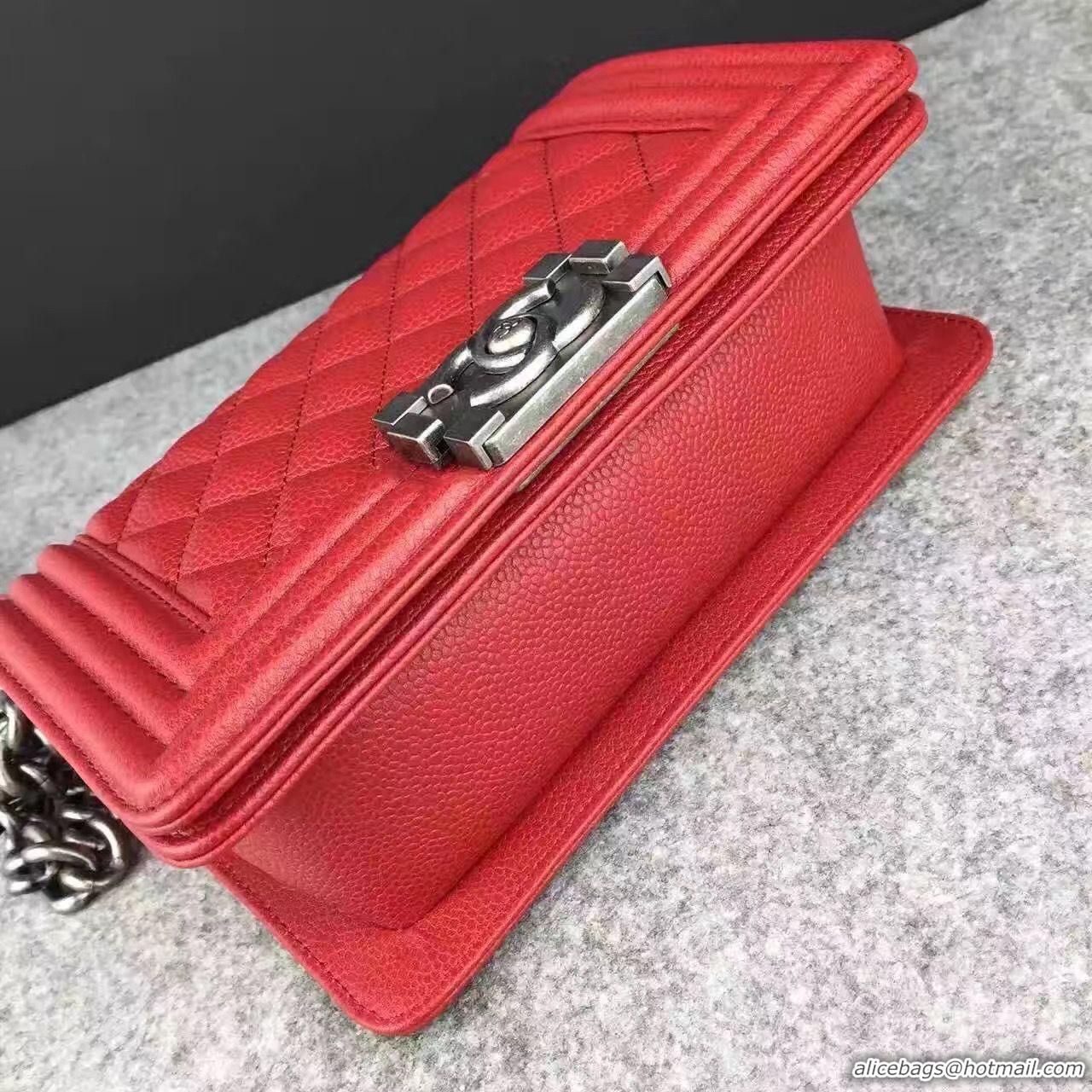 Good Quality Chanel Le Boy Flap Shoulder Bag Original Cavier Leather A67085 Red Silver Buckle