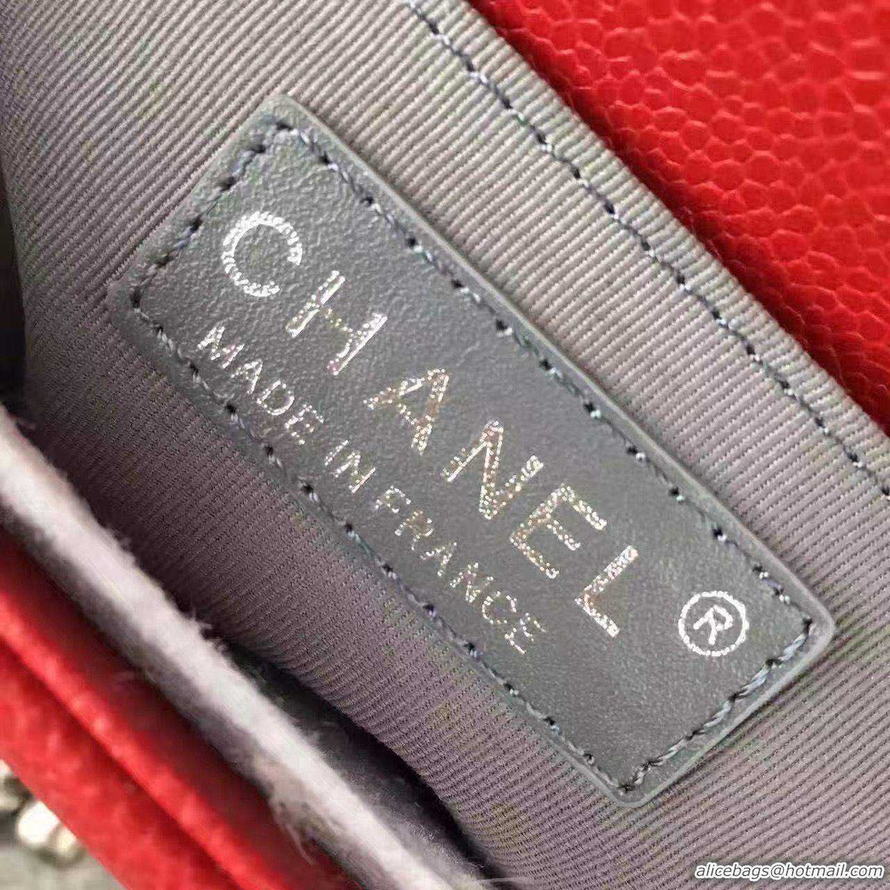 Good Quality Chanel Le Boy Flap Shoulder Bag Original Cavier Leather A67085 Red Silver Buckle