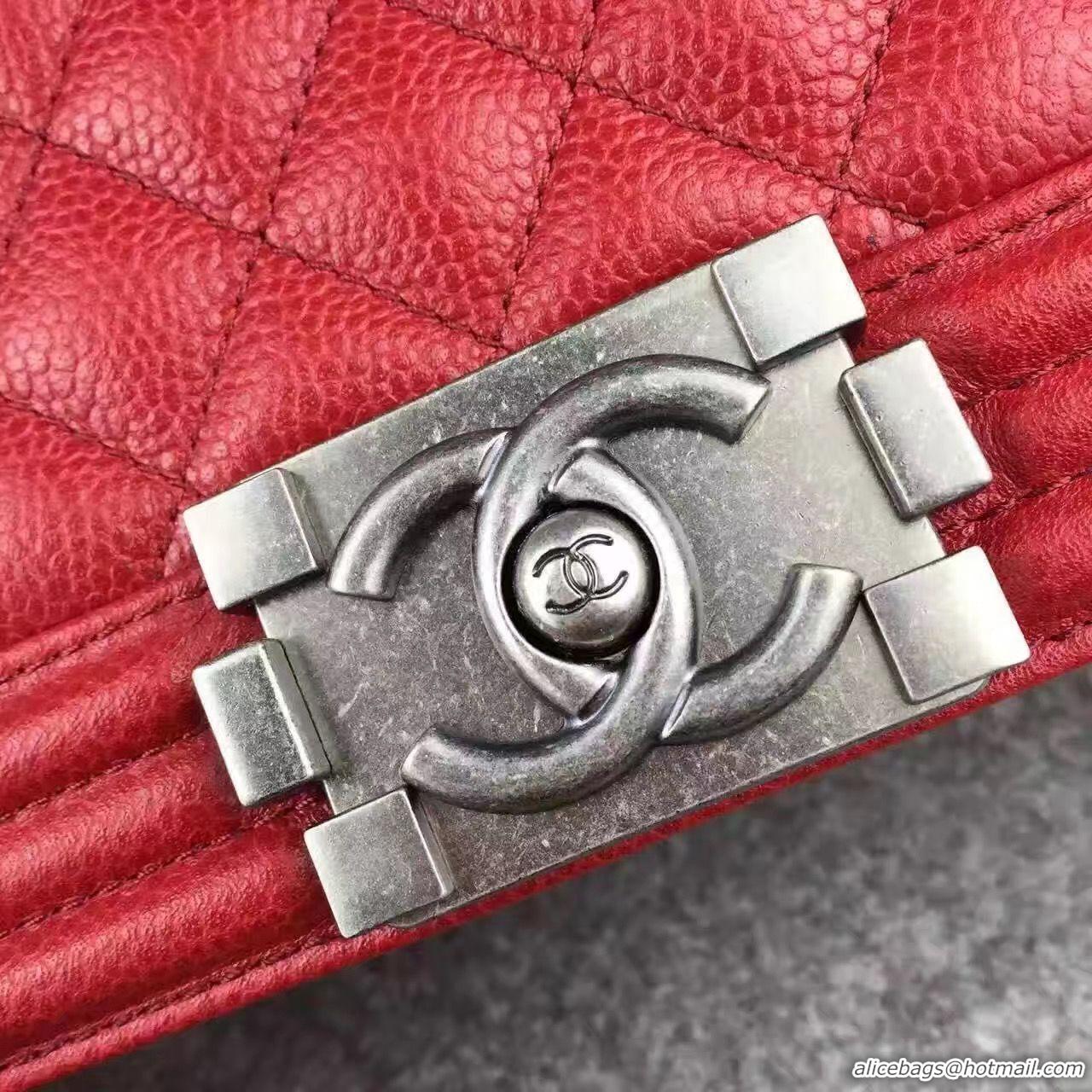 Good Quality Chanel Le Boy Flap Shoulder Bag Original Cavier Leather A67085 Red Silver Buckle