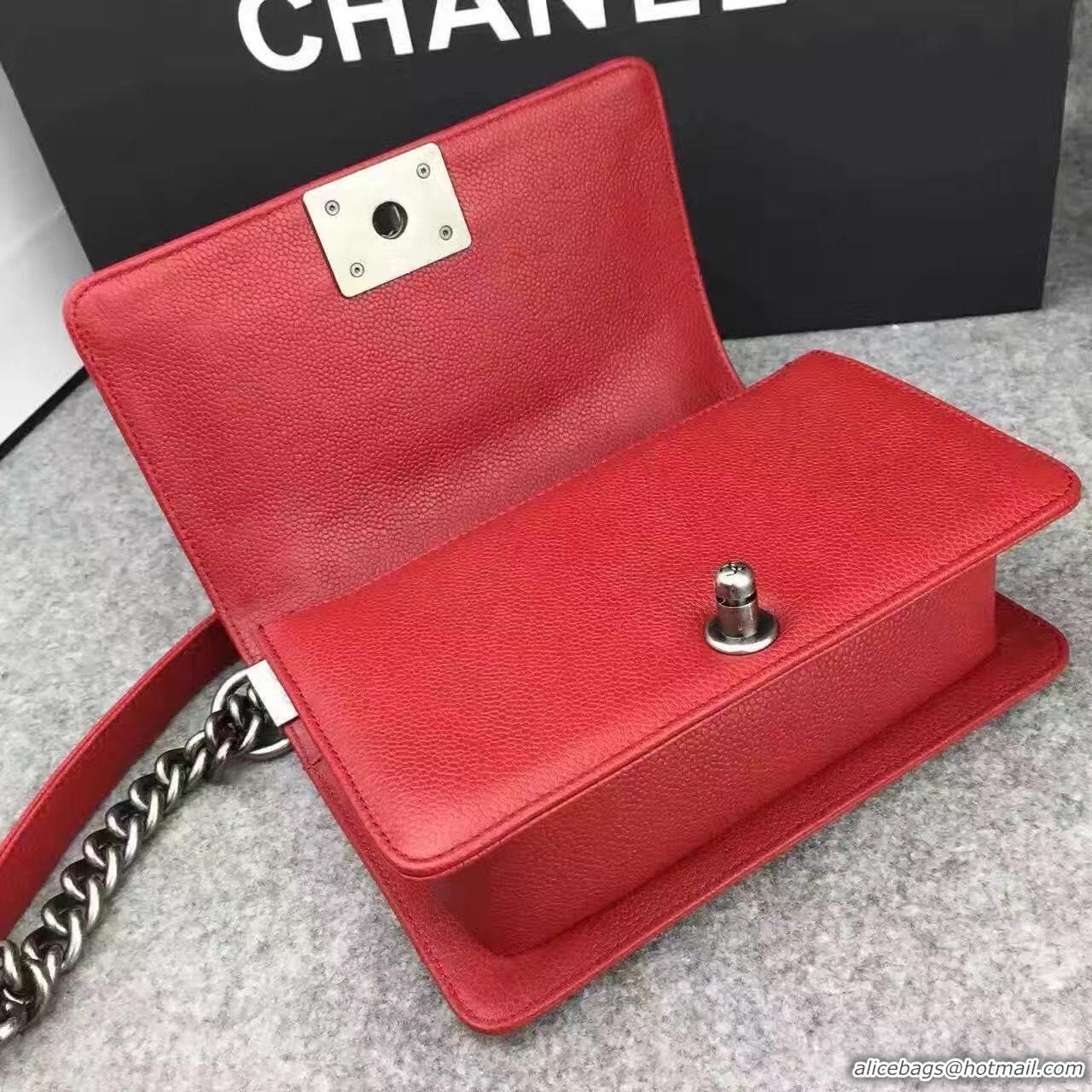 Good Quality Chanel Le Boy Flap Shoulder Bag Original Cavier Leather A67085 Red Silver Buckle