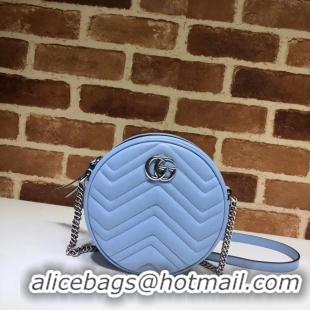 Grade Gucci GG Marmont mini round shoulder bag 550154 Pastel blue