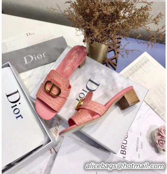 Promotional Dior 30 MONTAIGNE Heeled Slide Sandals in Crocodile Pattern Calfskin CD1407 Pink 2020