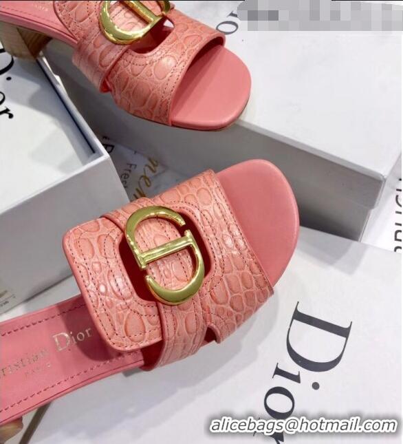 Promotional Dior 30 MONTAIGNE Heeled Slide Sandals in Crocodile Pattern Calfskin CD1407 Pink 2020