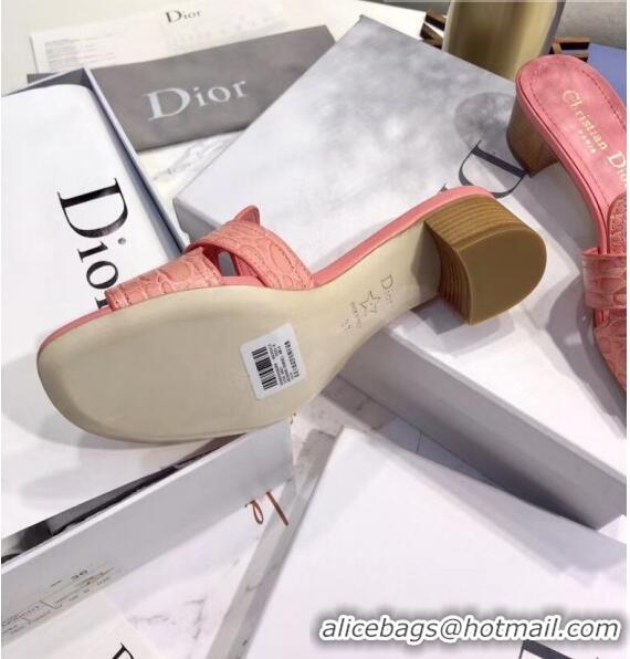 Promotional Dior 30 MONTAIGNE Heeled Slide Sandals in Crocodile Pattern Calfskin CD1407 Pink 2020