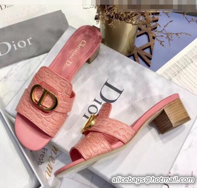 Promotional Dior 30 MONTAIGNE Heeled Slide Sandals in Crocodile Pattern Calfskin CD1407 Pink 2020