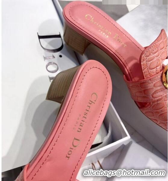 Promotional Dior 30 MONTAIGNE Heeled Slide Sandals in Crocodile Pattern Calfskin CD1407 Pink 2020