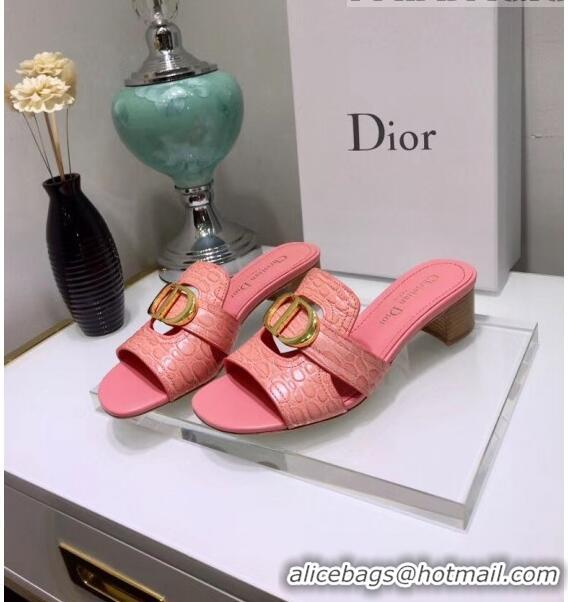 Promotional Dior 30 MONTAIGNE Heeled Slide Sandals in Crocodile Pattern Calfskin CD1407 Pink 2020