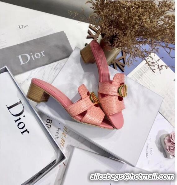 Promotional Dior 30 MONTAIGNE Heeled Slide Sandals in Crocodile Pattern Calfskin CD1407 Pink 2020