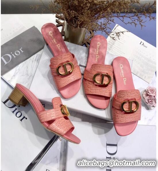 Promotional Dior 30 MONTAIGNE Heeled Slide Sandals in Crocodile Pattern Calfskin CD1407 Pink 2020