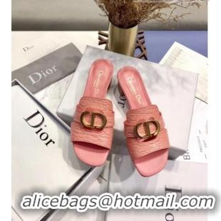 Good Quality Dior 30 MONTAIGNE Mule Flat Sandals in Crocodile Pattern Calfskin CD1408 Pink 2020