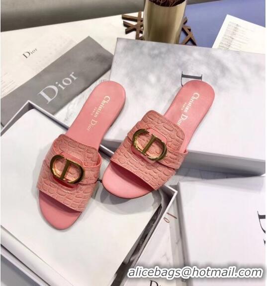 Good Quality Dior 30 MONTAIGNE Mule Flat Sandals in Crocodile Pattern Calfskin CD1408 Pink 2020