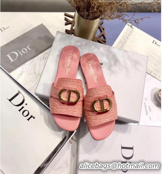 Good Quality Dior 30 MONTAIGNE Mule Flat Sandals in Crocodile Pattern Calfskin CD1408 Pink 2020