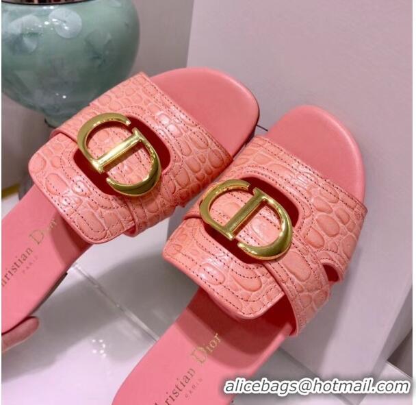 Good Quality Dior 30 MONTAIGNE Mule Flat Sandals in Crocodile Pattern Calfskin CD1408 Pink 2020