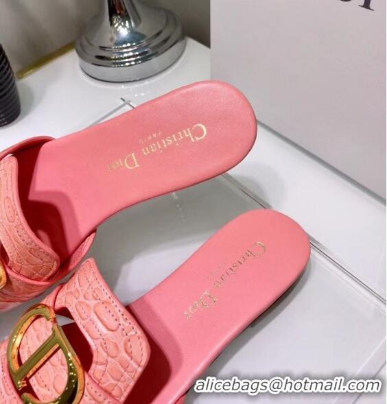 Good Quality Dior 30 MONTAIGNE Mule Flat Sandals in Crocodile Pattern Calfskin CD1408 Pink 2020