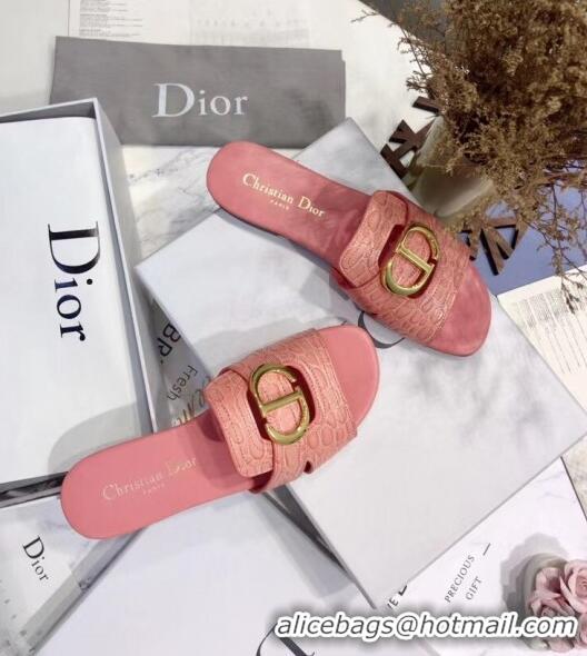 Good Quality Dior 30 MONTAIGNE Mule Flat Sandals in Crocodile Pattern Calfskin CD1408 Pink 2020