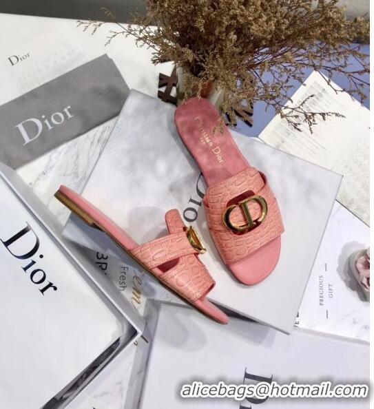 Good Quality Dior 30 MONTAIGNE Mule Flat Sandals in Crocodile Pattern Calfskin CD1408 Pink 2020