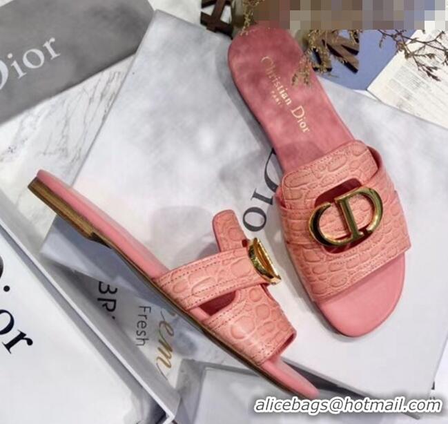 Good Quality Dior 30 MONTAIGNE Mule Flat Sandals in Crocodile Pattern Calfskin CD1408 Pink 2020