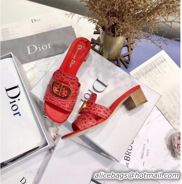 Top Grade Dior 30 MONTAIGNE Heeled Slide Sandals in Crocodile Pattern Calfskin CD1409 Red 2020