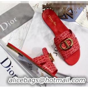 Classic Specials Dior 30 MONTAIGNE Mule Flat Sandals in Crocodile Pattern Calfskin CD1410 Red 2020