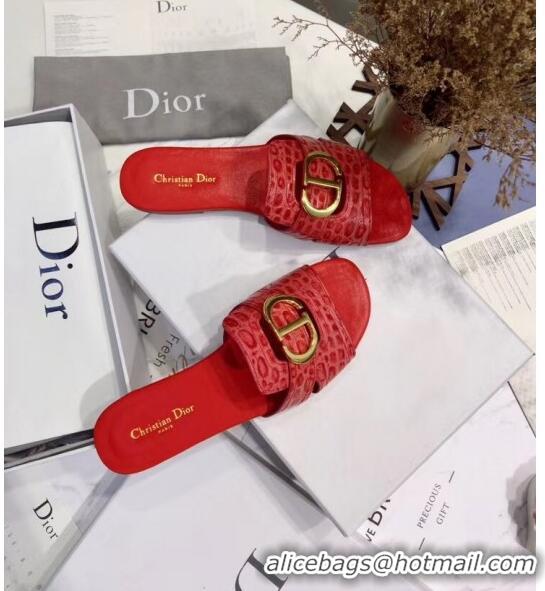 Classic Specials Dior 30 MONTAIGNE Mule Flat Sandals in Crocodile Pattern Calfskin CD1410 Red 2020